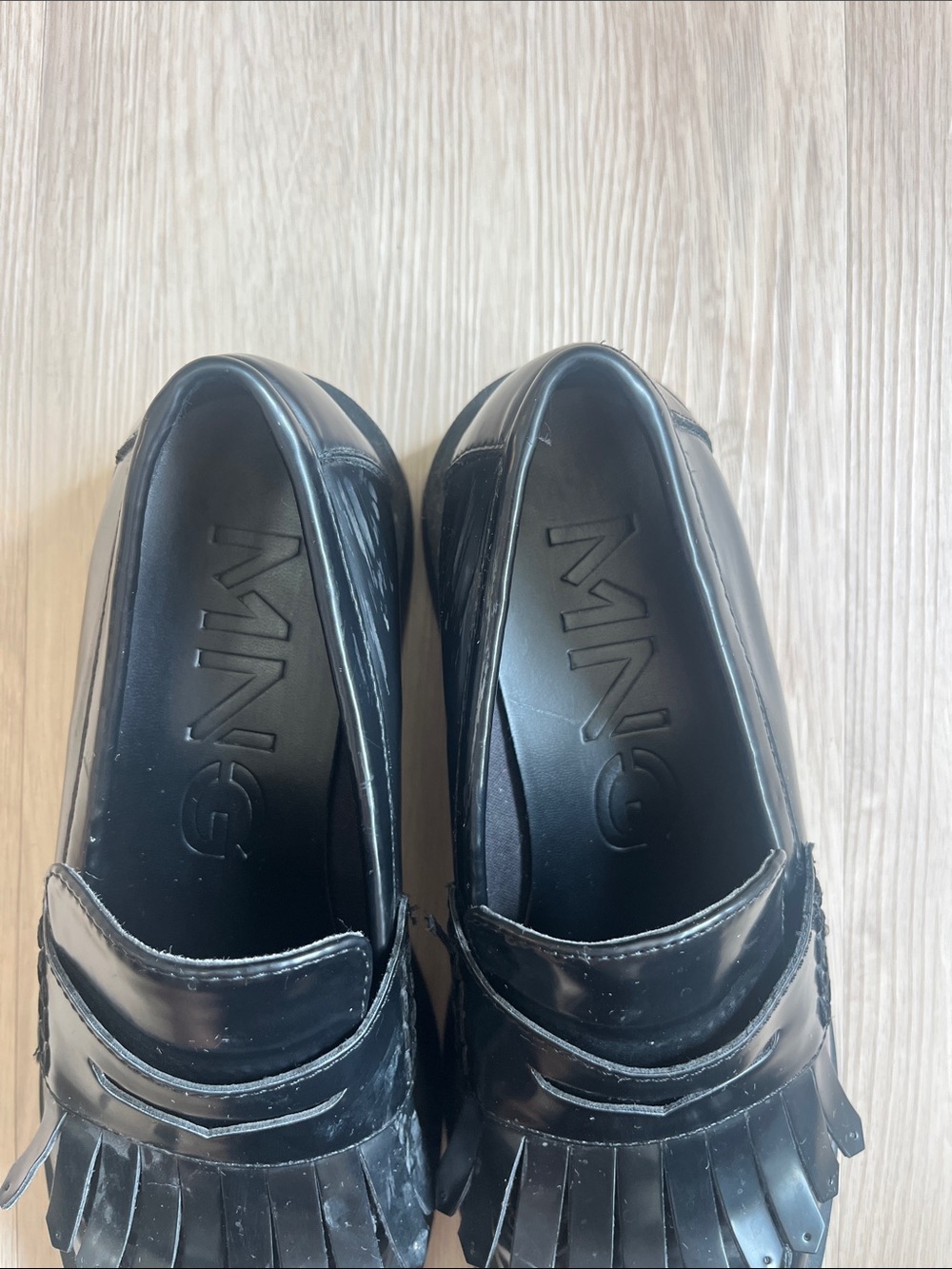 Mango Women’s Chunky Patent Leather Loafers with Fringe Detail Size 38 (US 7) - Picture 4 of 8
